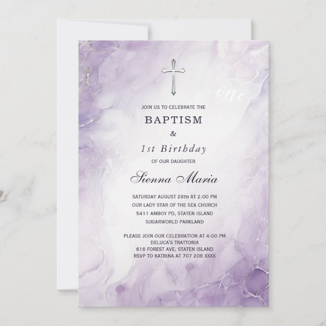 Lavende Girl First Birthday and Baptism Invitation (Devant)
