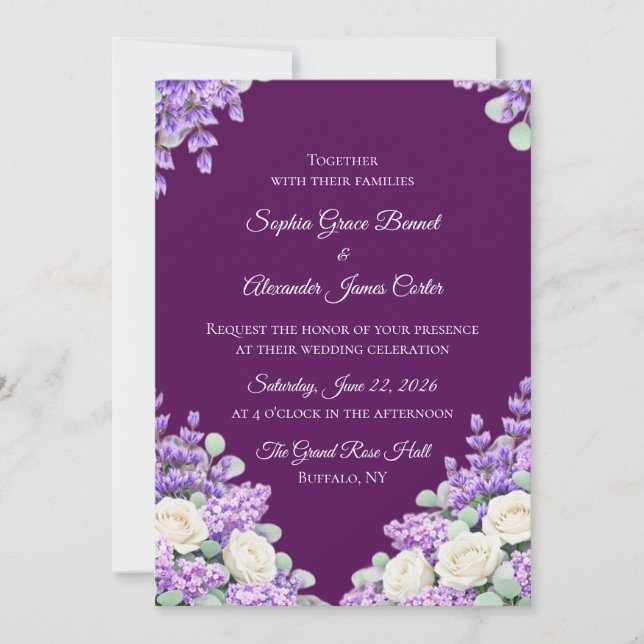 Lavender and Lilacs Wedding Invitation (Devant)