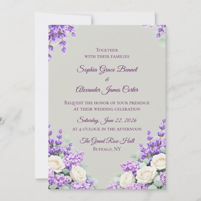 Lavender and Lilacs Wedding Invitation (Devant)