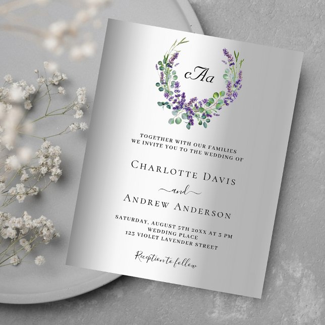 Lavender argent monogramme mariage invitation budg (Créateur téléchargé)