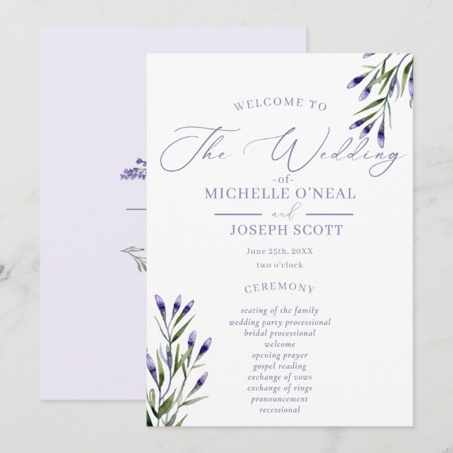 Lavender Bliss Élégant programme d'aquarelle (Devant / Derrière)