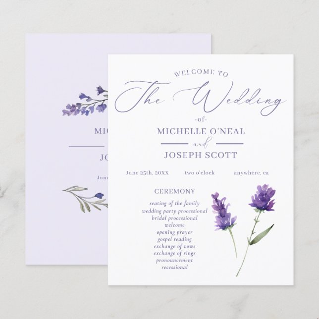 Lavender Bliss Elegant Watercolor Wedding Programm (Devant / Derrière)