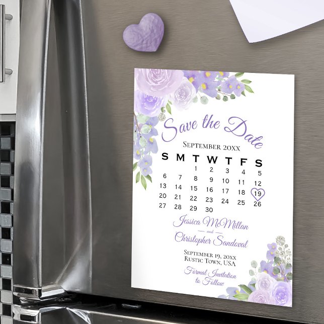 Lavender Boho Floral Enregistrer la date Calendrie (Magnetic for Easy Display!)