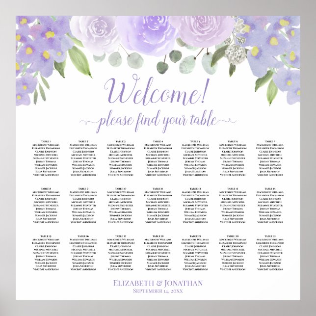 Lavender Boho Roses 21 Tableau Mariage de table (Devant)