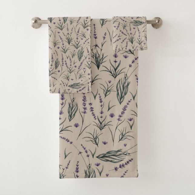 Lavender Botanical Bathroom Towel Set (En situation)
