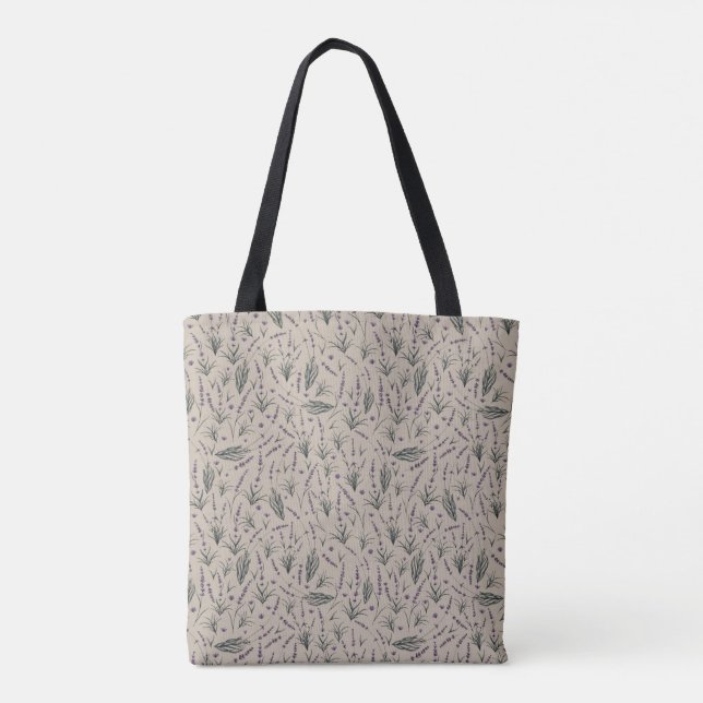 Lavender Botanical Pattern Tote Bag (Dos)