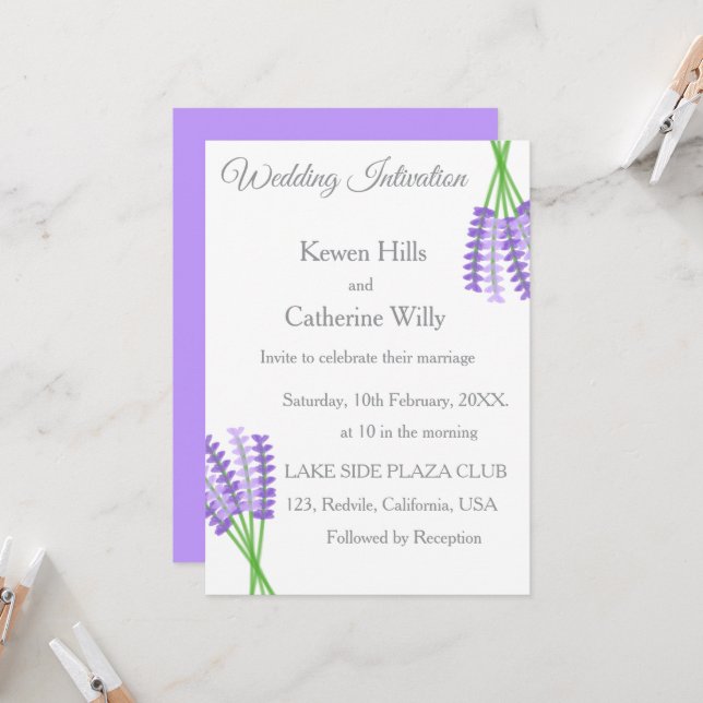 Lavender Botanical Wedding Invitation (Devant/Arrière en situation)