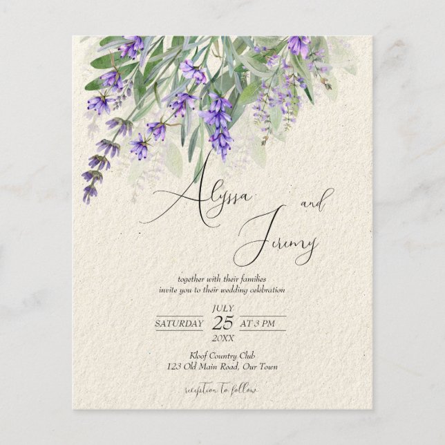 Lavender campagne rustique QR RSVP budget invitati (Devant)
