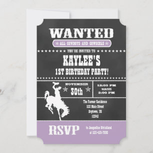 Lavender Chalkboard Cowboy Invitation d'anniversai