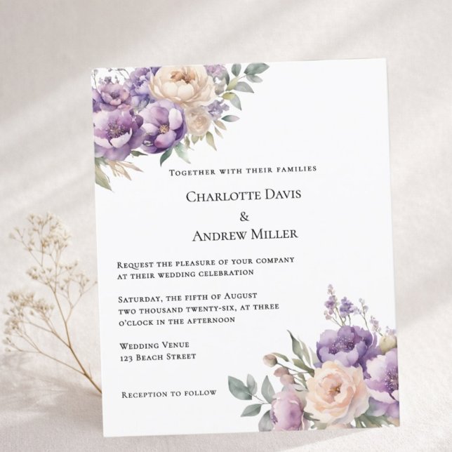 Lavender champagne cream floral wedding invitation (Créateur téléchargé)