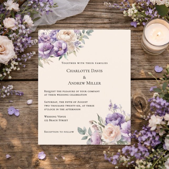 Lavender champagne cream floral wedding invitation (Créateur téléchargé)