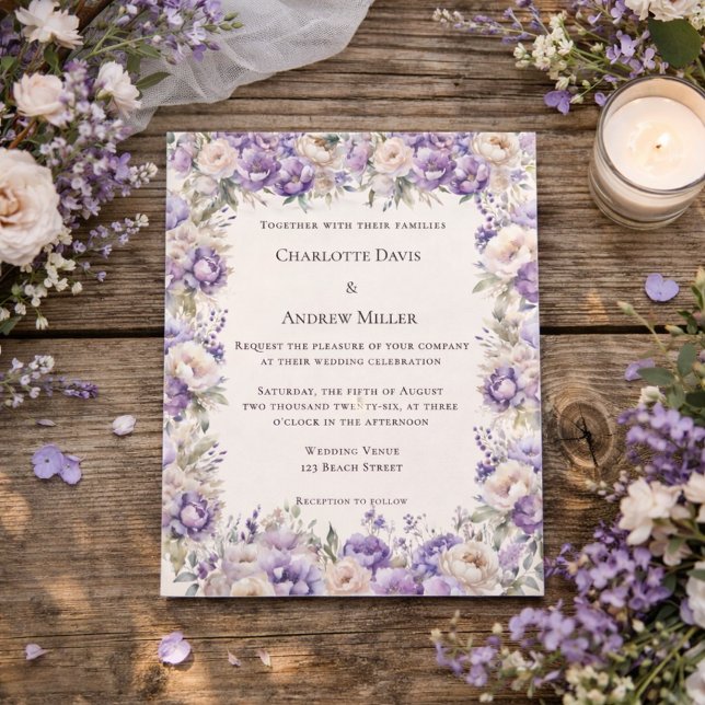 Lavender champagne cream floral wedding invitation (Créateur téléchargé)