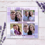 Lavender Checkered Photo Save the Date Magnet<br><div class="desc">Save the Date magnet featuring your own 4 photos framed by a checkered lilac and lavender colored background.</div>