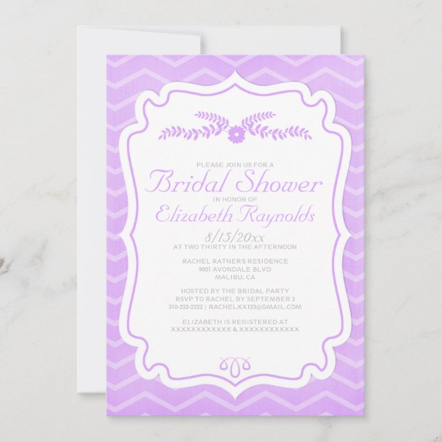 Lavender Chevron Stripes Invitations de douche nup (Devant)