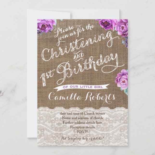 Lavender Christening et 1er Anniversaire Cartes in (Devant)