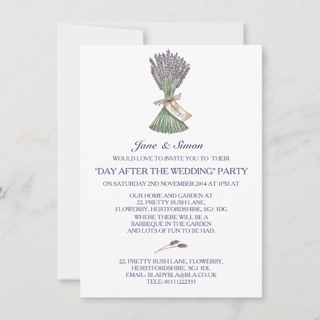 Lavender Country Garden Mariage / Invitation de fê (Devant)