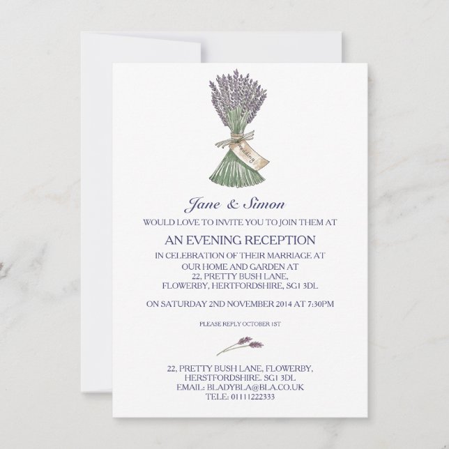 Lavender Country Garden Mariage Soirée Invitation (Devant)