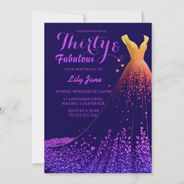 Lavender Cove Luxury Gown 30th Birthday Invitation (Devant)