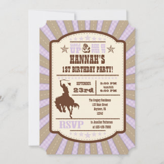 Lavender Cowboy Rodeo Anniversaire Fête Invitation