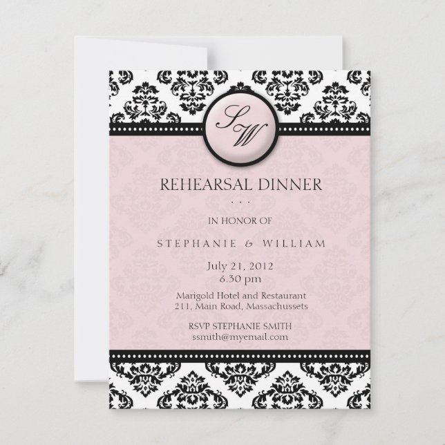 Lavender Damask Monogramme - Carte de répétition (Devant)