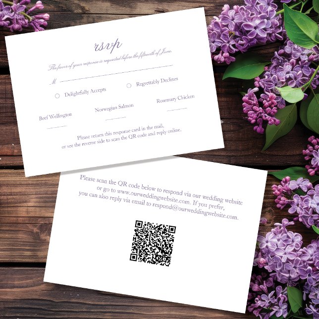 Lavender Elegant Script Wedding RSVP avec code QR (Créateur téléchargé)