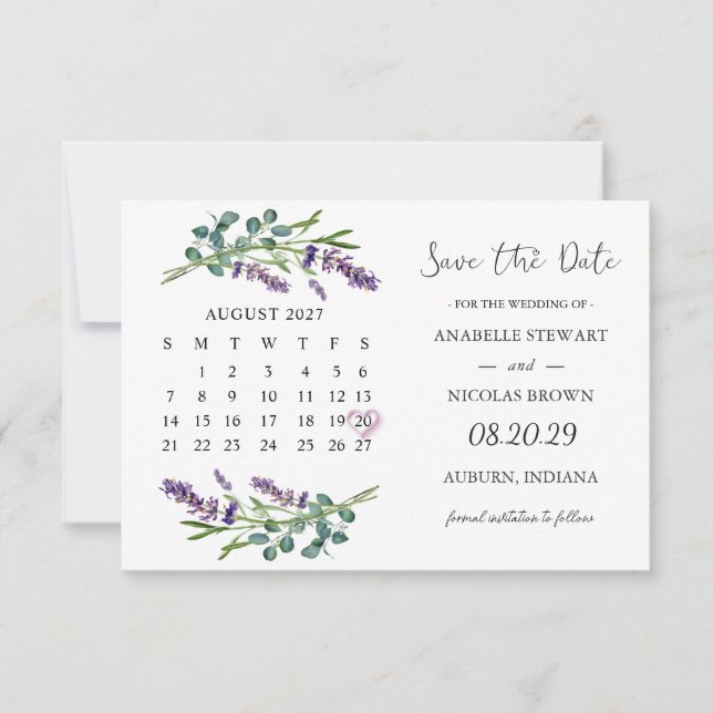 Lavender Eucalyptus Enregistrer la carte Calendrie (Devant)