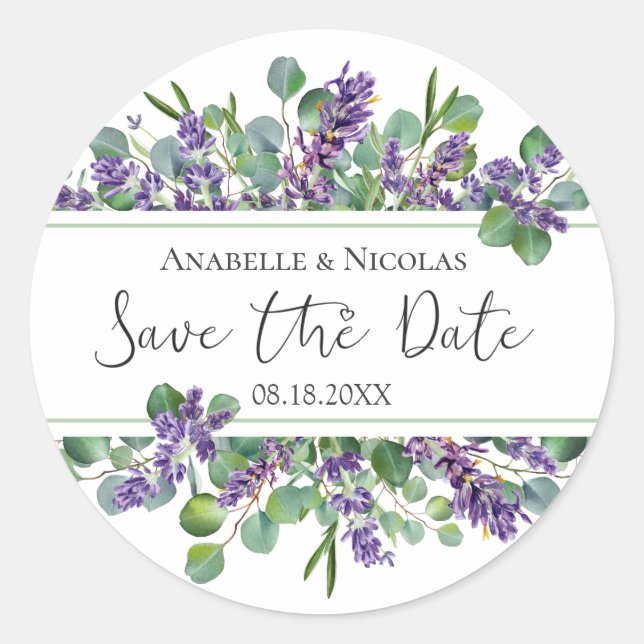 Lavender Eucalyptus Enregistrer la date Sticker (Devant)