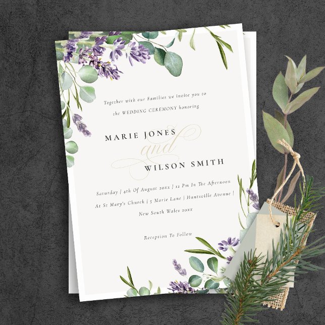 Lavender Eucalyptus Leafy Bunch Mariage Invitation (Créateur téléchargé)