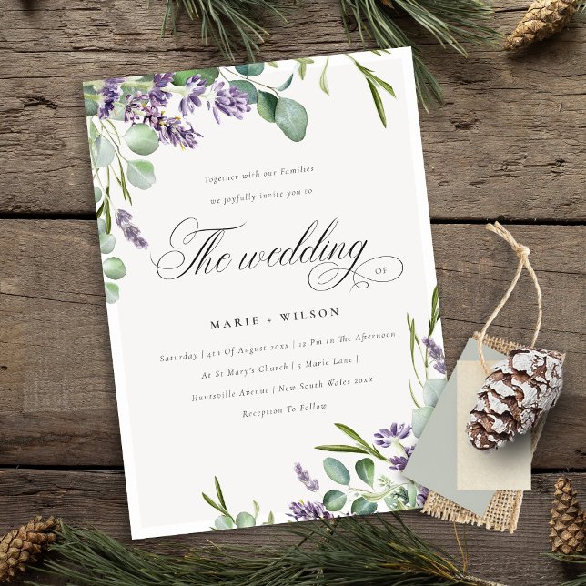 Lavender Eucalyptus Leafy Bunch Mariage Invitation (Créateur téléchargé)