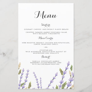 Lavender Fields Menu Dîner Mariage