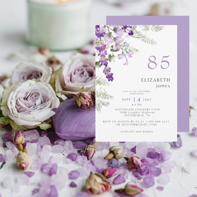 Lavender Floral 85E Anniversaire Fête Invitation (Créateur téléchargé)