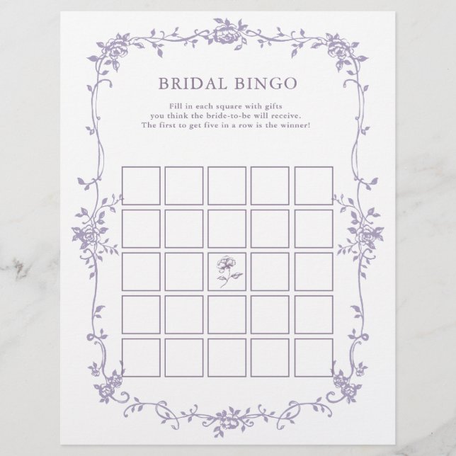 Lavender Floral 'Bridal Bingo' Bridal Shower Game (Devant)