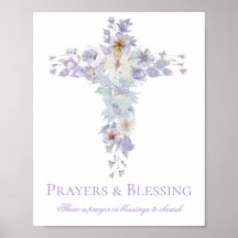 Lavender Floral Cross Baptism Welcome Poster