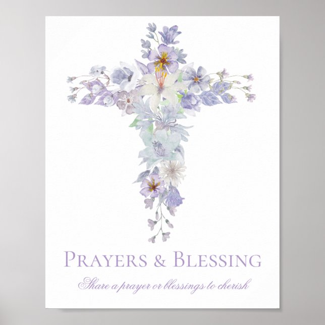 Lavender Floral Cross Baptism Welcome Poster (Devant)