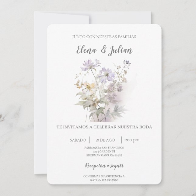Lavender Floral Faire-part de mariage espagnol (Devant)