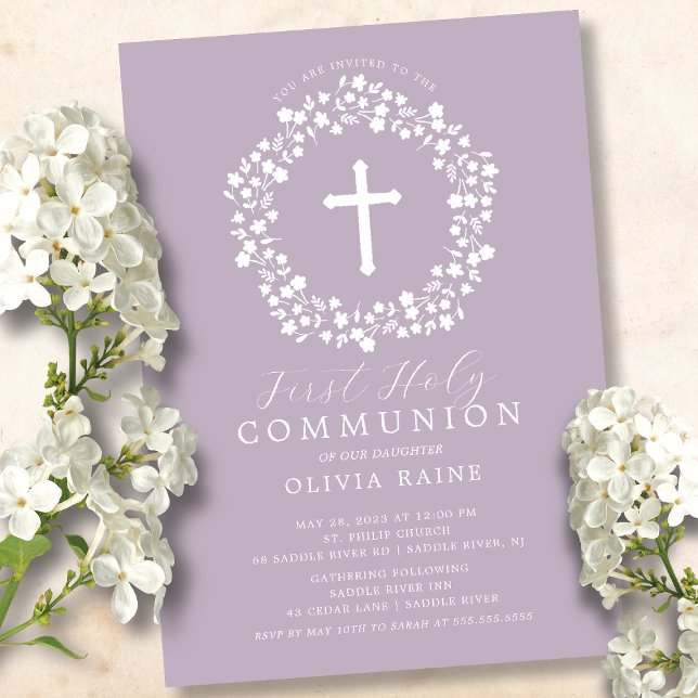 Lavender Floral Girls First Communion Invitation (Créateur téléchargé)