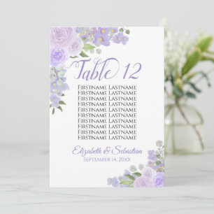 Lavender Floral Mariage Numéro de table & Noms Gra