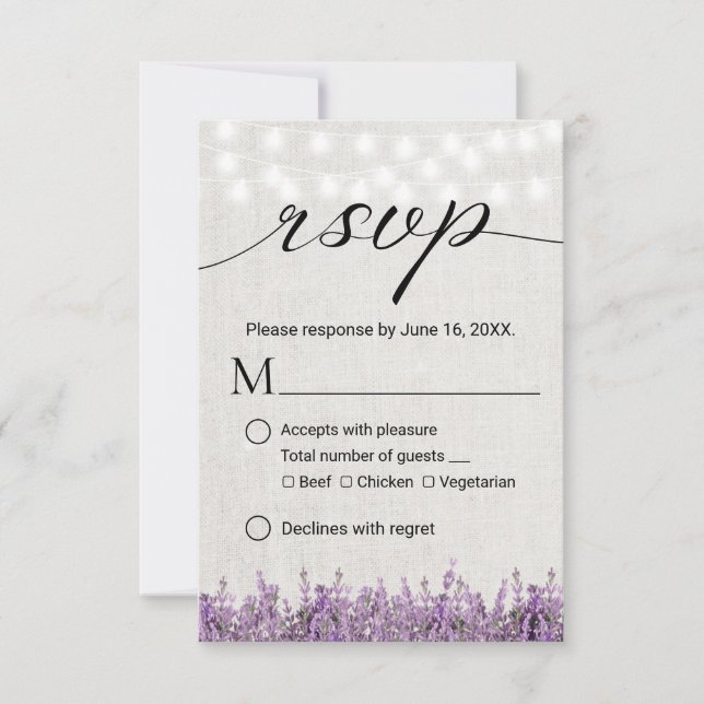 Lavender Floral Rustic Linen Wedding RSVP (Devant)