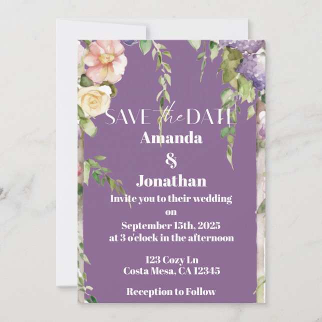 Lavender Floral Wedding Enregistrer la carte Date (Devant)