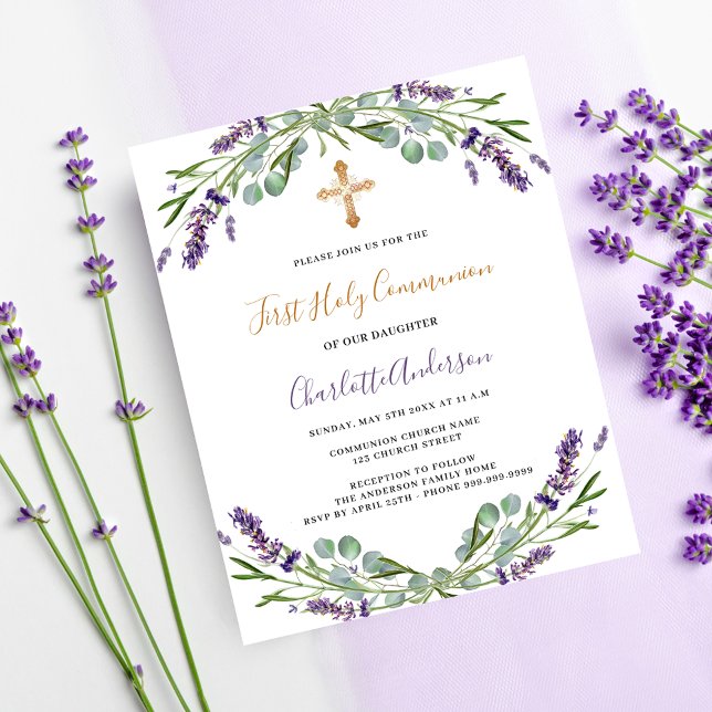 Lavender floraux budget Première communion invitat (Créateur téléchargé)