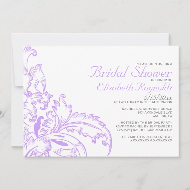 Lavender Flourissent Invitations de douche nuptial (Devant)