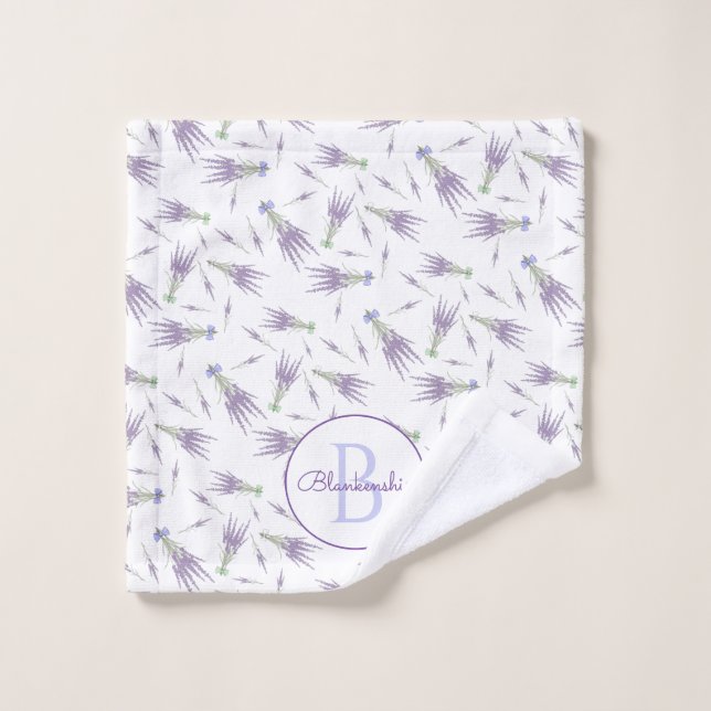 Lavender Flower Bung Motif pourpre Bow Monogramme (Gant de toilette)