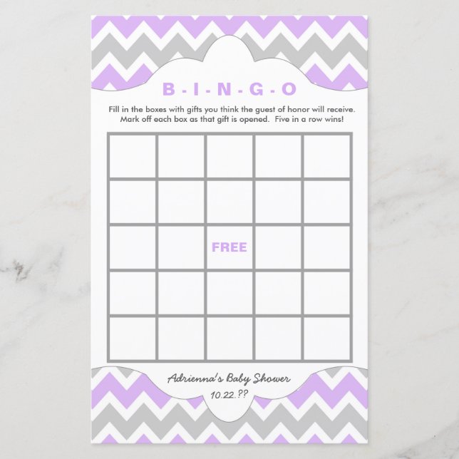 Lavender girl Bingo porte baby shower DEUX JEUX SE (Devant)