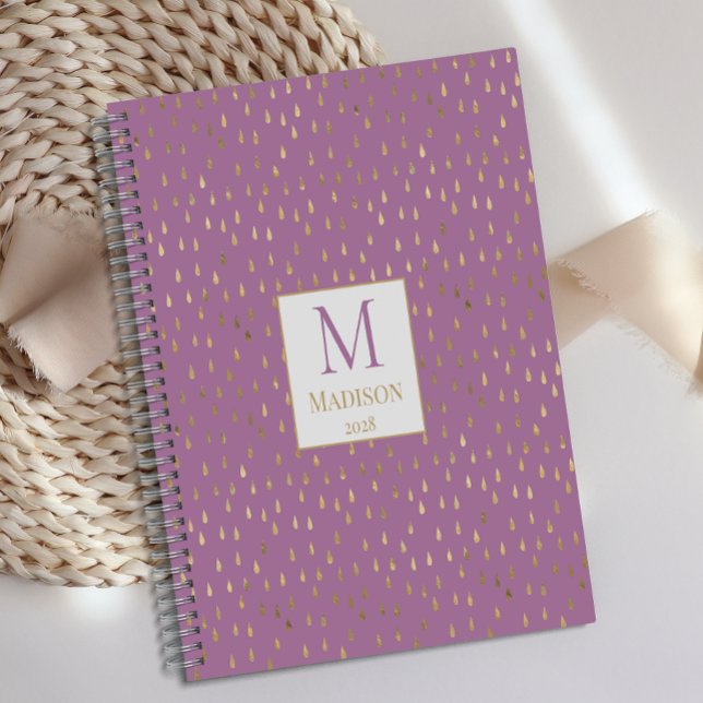 Lavender Gold Raindrop Moderne Monogramme tendance (Créateur téléchargé)