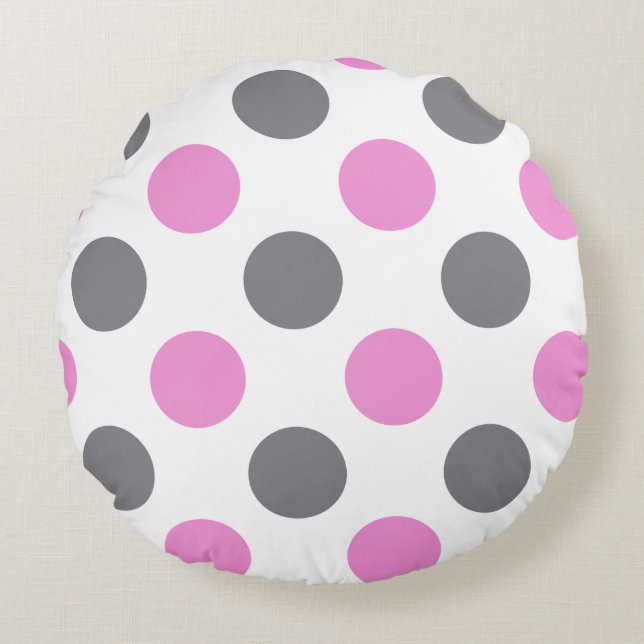 Lavender Grey Extra Grand Polka Dot Coussin rond (Devant)