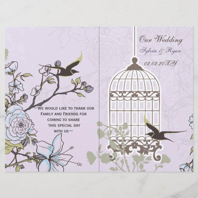 Lavender Lilac oiseaux de cage vintage mariage (Devant)