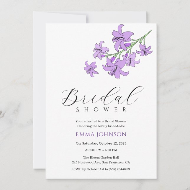 Lavender Lily Floral Douche nuptiale Invitations (Devant)