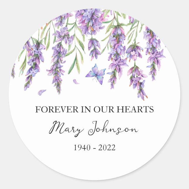 Lavender Memorial Funeral Classic Round Sticker (Devant)