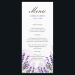 Lavender Menu Mariage Élégant Purple Floral Dreamy<br><div class="desc">♥ Cartes de menu élégantes et élégantes. Tous les détails sont DESSUS À LA MAIN, vous pouvez être sûr que ce design est unique. On dit que la lavande apporte de la chance mais c'est aussi un symbole d'amour et de dévotion, ce qui en fait une fleur particulièrement significative à...</div>