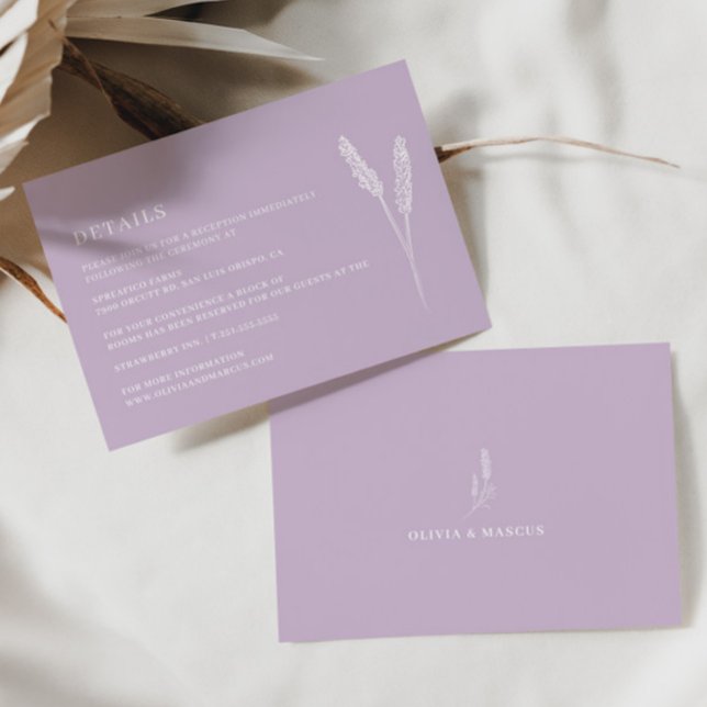 Lavender Minimaliste Mariage Détails Carte de boît (Details Card Front/Back)